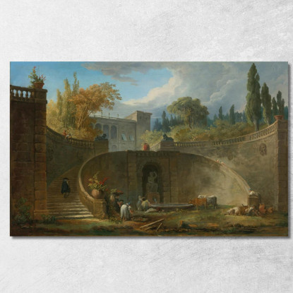 Villa Farnese Con Giardini A Caprarola Hubert Robert hrb124 quadro stampato su tela