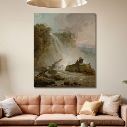 Cascata Con Disegno Dell'Artista Hubert Robert hrb133 quadro stampato su tela