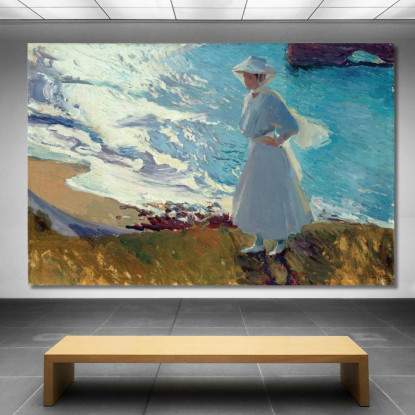 María Sulla Spiaggia Di Biarritz O Contre-Jour Joaquín Sorolla jsr61 quadro stampato su tela