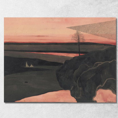 Paesaggio Sotto Un Rosso Bagliore Serale Con Uccelli Migratori Léon Spilliaert lsp63 quadro stampato su tela