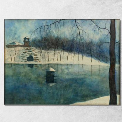 Il Parco Léopold Di Ostenda Con Lo Stagno E Il Trinkhall Sotto La Neve Léon Spilliaert lsp72 quadro stampato su tela