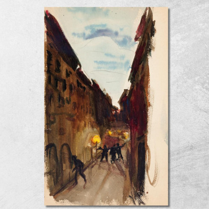 Strada E Persone Al Crepuscolo Schizzo Magnus Enckell mek29 quadro stampato su tela