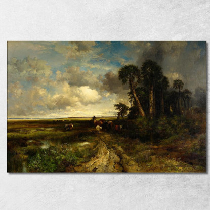 Portare A Casa Il Bestiame Della Costa Della Florida Thomas Moran tmr13 quadro stampato su tela