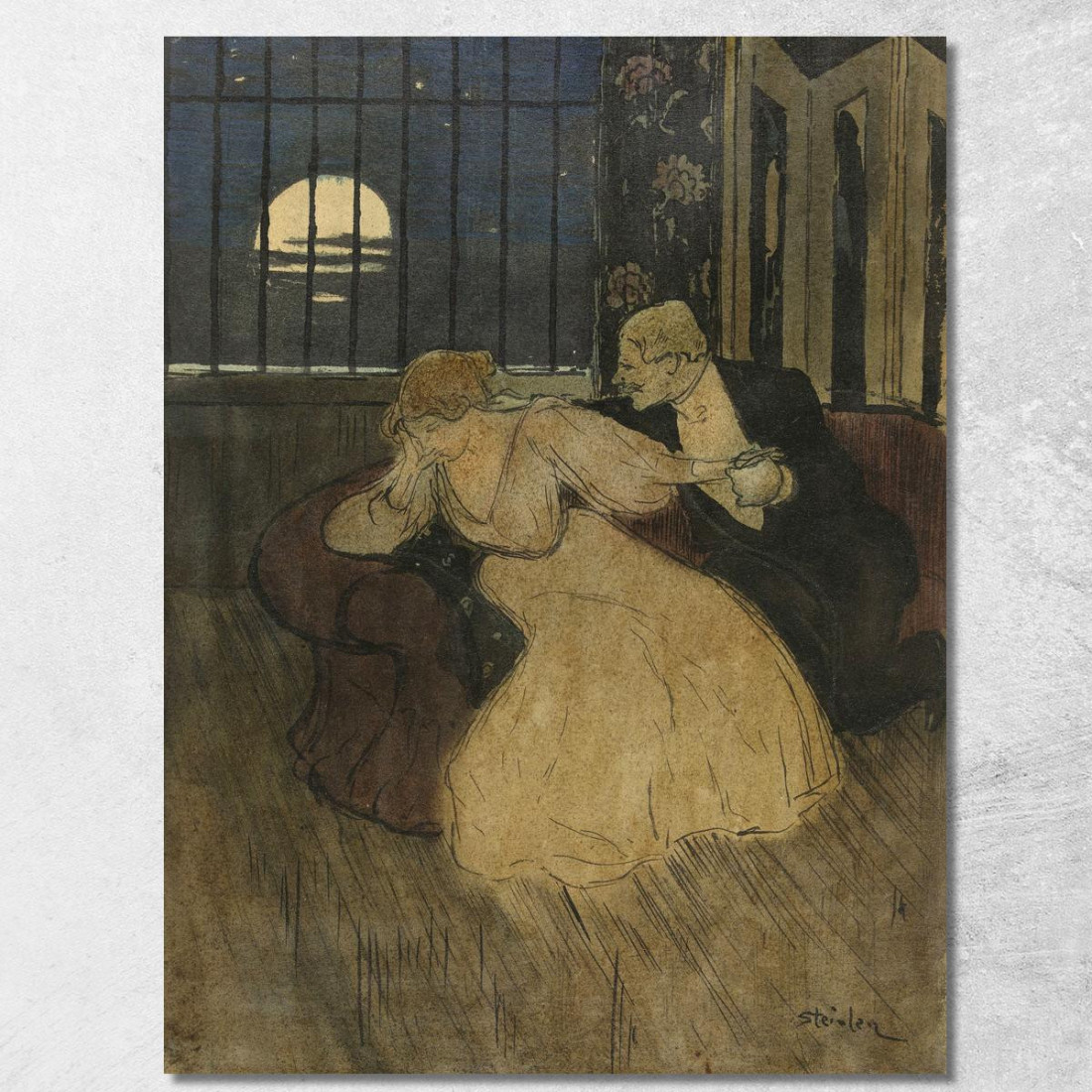 Gentiluomo In Gonna Cerca Di Convincere Una Signora Dubbiosa Su Un Divano Théophile Alexandre Steinlen tas25 quadro stampato su