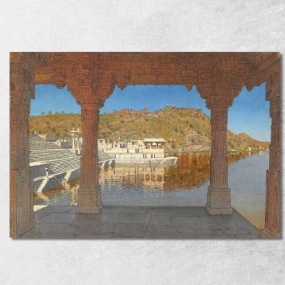 Rajnagar. Terrapieno Di Marmo Decorato Con Bassorilievi Su Un Lago A Udaipur Vasily Vereshchagin vvr45 quadro stampato su tela