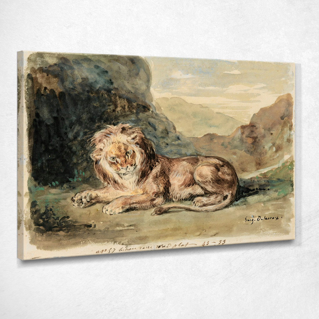 Leone Sdraiato In Un Paesaggio Eugène Delacroix edx73 quadro stampato su tela