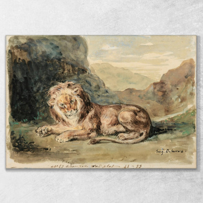 Leone Sdraiato In Un Paesaggio Eugène Delacroix edx73 quadro stampato su tela