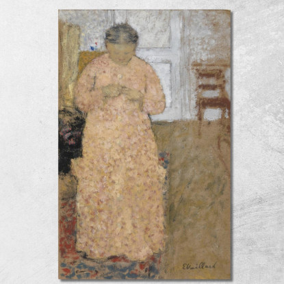 Donna Che Lavora A Maglia In Abito Rosa Édouard Vuillard evu42 quadro stampato su tela