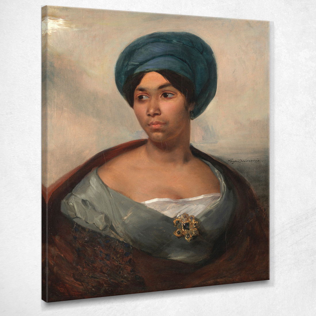 Ritratto Di Donna Con Turbante Blu Eugène Delacroix edx94 quadro stampato su tela