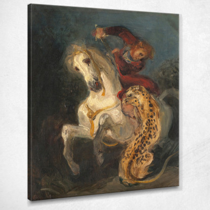 Cavaliere Attaccato Da Un Giaguaro Eugène Delacroix edx99 quadro stampato su tela