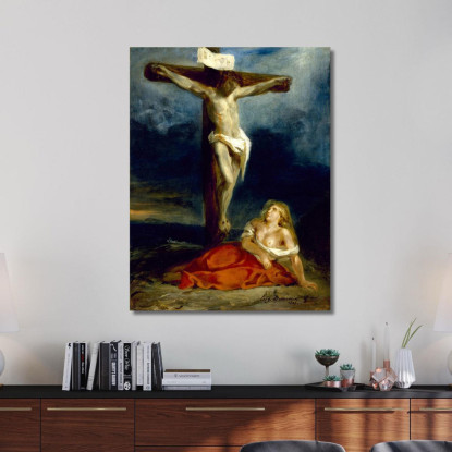 Santa Maria Maddalena Ai Piedi Della Croce Eugène Delacroix edx102 quadro stampato su tela
