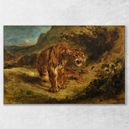 Tigre In Allerta Eugène Delacroix edx151 quadro stampato su tela