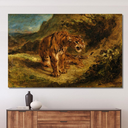 Tigre In Allerta Eugène Delacroix edx151 quadro stampato su tela