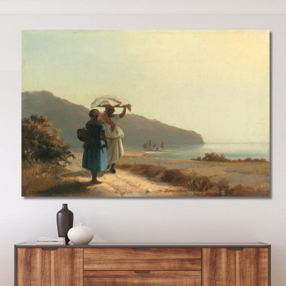 Due Donne Che Chiacchierano In Riva Al Mare San Tommaso 1856 Camille Pissarro cps97 quadro stampato su tela