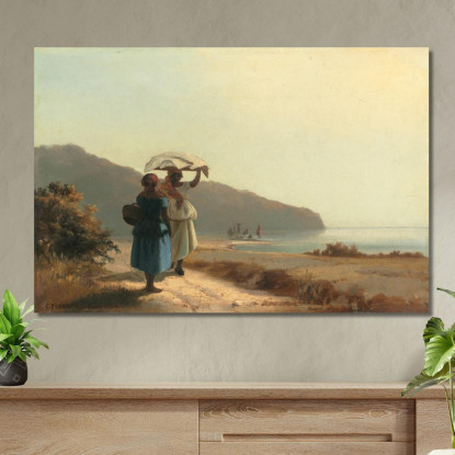 Due Donne Che Chiacchierano In Riva Al Mare San Tommaso 1856 Camille Pissarro cps97 quadro stampato su tela