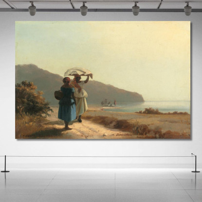 Due Donne Che Chiacchierano In Riva Al Mare San Tommaso 1856 Camille Pissarro cps97 quadro stampato su tela