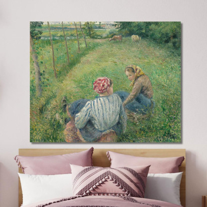 Giovani Contadine Che Riposano Nei Campi Vicino A Pontoise 1882 Camille Pissarro cps107 quadro stampato su tela