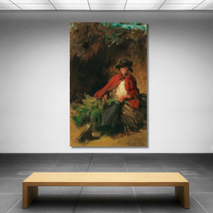Ragazza Seduta Con Un Mantello Rosso Con Un Coniglio Davanti A Lei Carl Spitzweg csp47 quadro stampato su tela