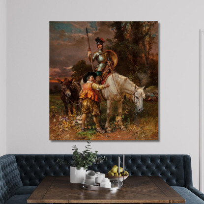 Don Chisciotte E Sancio Panza Cesare Auguste Detti cad8 quadro stampato su tela