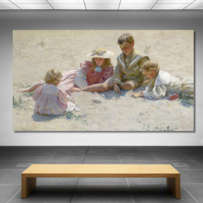 Bambini In Riva Al Mare Charles Courtney Curran ccc7 quadro stampato su tela