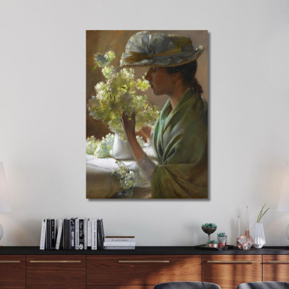 Signora Con Un Mazzo Di Fiori Palle Di Neve Charles Courtney Curran ccc16 quadro stampato su tela