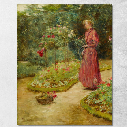 Donna Che Taglia Le Rose In Un Giardino Childe Hassam chs91 quadro stampato su tela