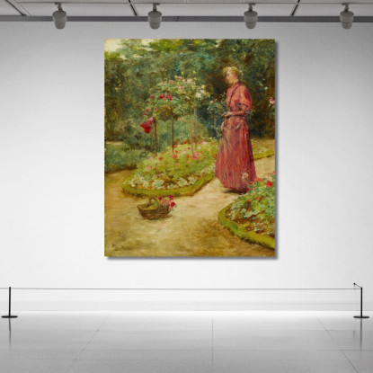 Donna Che Taglia Le Rose In Un Giardino Childe Hassam chs91 quadro stampato su tela