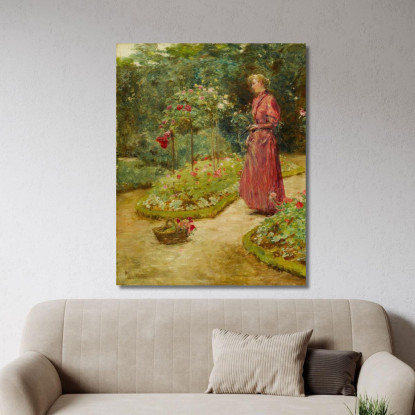 Donna Che Taglia Le Rose In Un Giardino Childe Hassam chs91 quadro stampato su tela