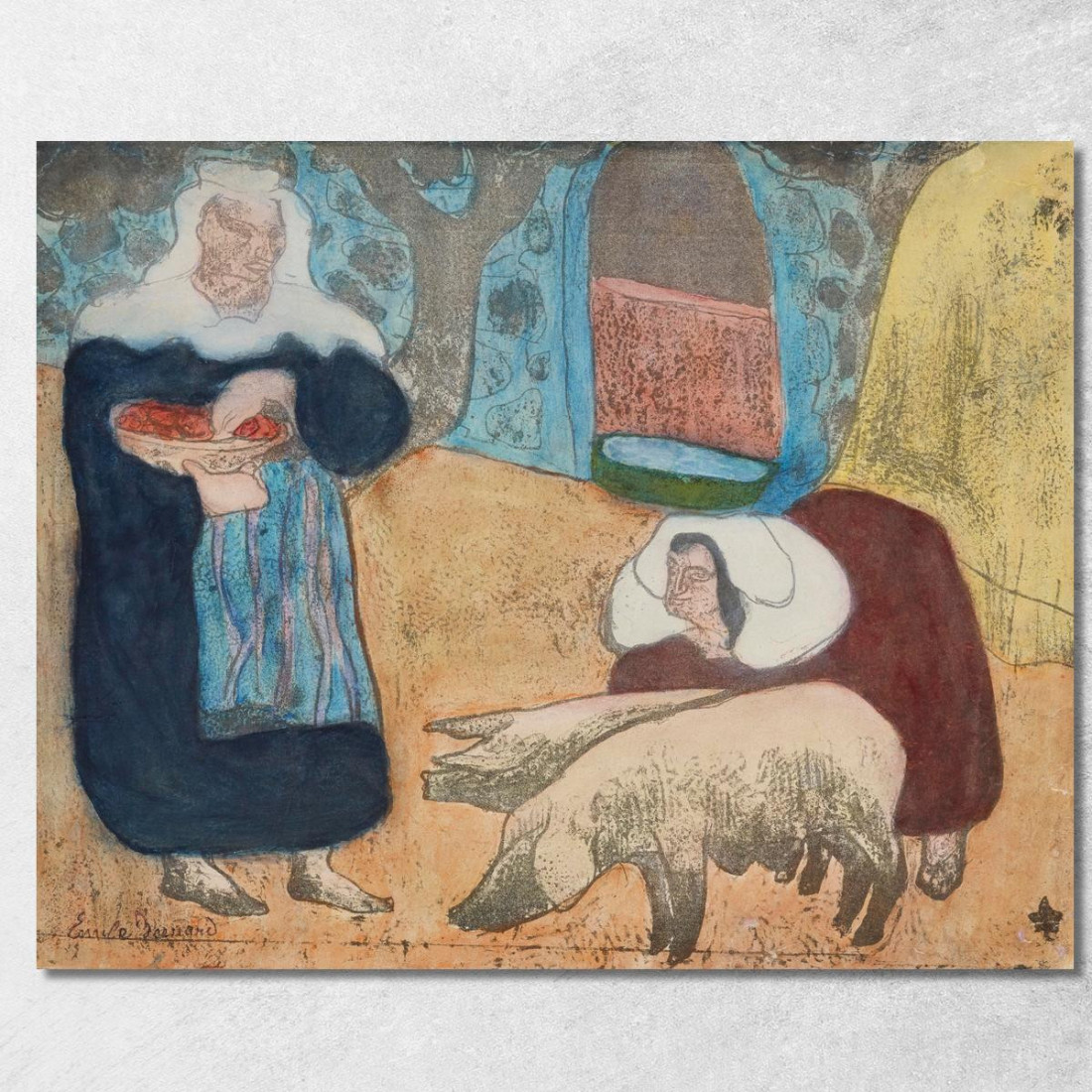 Femmes Au Porcs Donne Con Maiali Emile Bernard ebr16 quadro stampato su tela