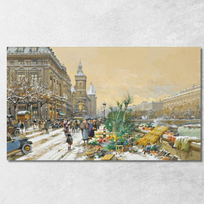 Il Flower Quay E La Conciergerie Eugène Galien-Laloue egl33 quadro stampato su tela