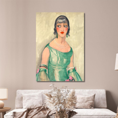Ritratto Di Una Donna In Abito Verde E Perle Gerda Wegener gwg13 quadro stampato su tela