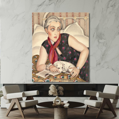 Ritratto Di Una Donna Che Legge Con Un Cane Gerda Wegener gwg14 quadro stampato su tela