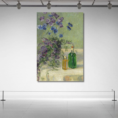 Natura Morta Con Fiori Blu E Due Bottiglie Su Un Tavolo Gerda Wegener gwg23 quadro stampato su tela