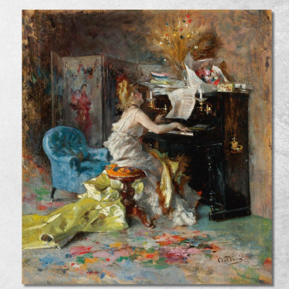 Signora Al Pianoforte Woman At A Piano Giovanni Boldini gbd79 quadro stampato su tela