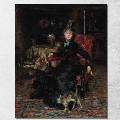 Signora Seduta Con Gatto Giovanni Boldini gbd80 quadro stampato su tela