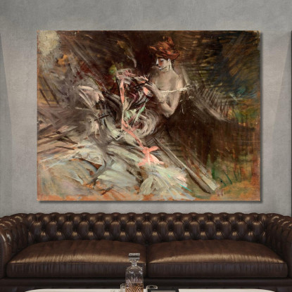 L'Interno Dell'Abito Da Ballo Con La Giovane Ragazza Che Cuce Giovanni Boldini gbd83 quadro stampato su tela