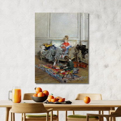 Giovane Donna Che Fa L'Uncinetto Giovanni Boldini gbd93 quadro stampato su tela