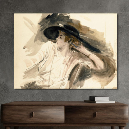 Giovane Donna Che Indossa Un Grande Cappello Giovanni Boldini gbd94 quadro stampato su tela