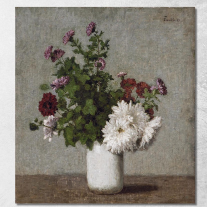 Natura Morta Di Fiori Crisantemi Autunnali In Un Vaso Bianco Henri Fantin-Latour hft28 quadro stampato su tela