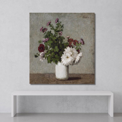 Natura Morta Di Fiori Crisantemi Autunnali In Un Vaso Bianco Henri Fantin-Latour hft28 quadro stampato su tela