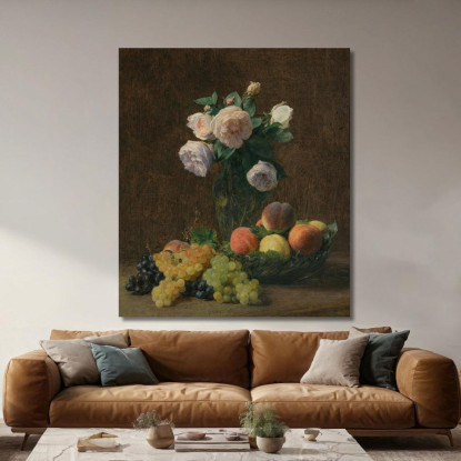 Vaso Natura Morta Di Rose Pesche E Uva Henri Fantin-Latour hft60 quadro stampato su tela