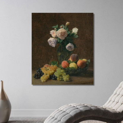 Vaso Natura Morta Di Rose Pesche E Uva Henri Fantin-Latour hft60 quadro stampato su tela