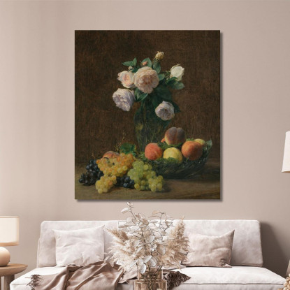 Vaso Natura Morta Di Rose Pesche E Uva Henri Fantin-Latour hft60 quadro stampato su tela