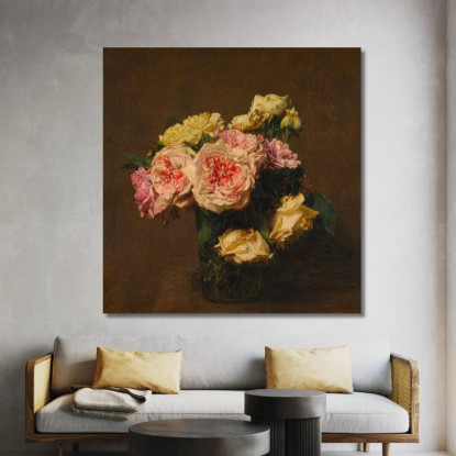 Rose In Un Vaso Di Cristallo Henri Fantin-Latour hft80 quadro stampato su tela