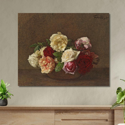 Rose In Una Tazza Henri Fantin-Latour hft81 quadro stampato su tela