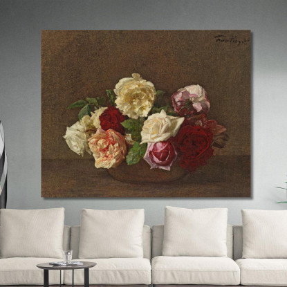 Rose In Una Tazza Henri Fantin-Latour hft81 quadro stampato su tela