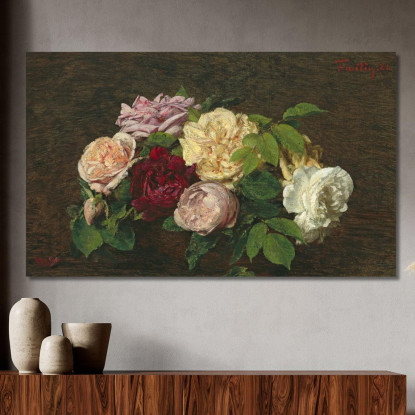 Belle Rose Su Un Tavolo Henri Fantin-Latour hft82 quadro stampato su tela