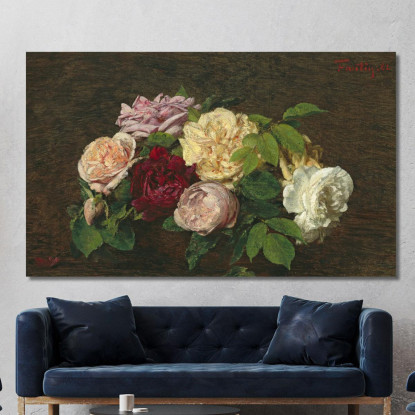 Belle Rose Su Un Tavolo Henri Fantin-Latour hft82 quadro stampato su tela