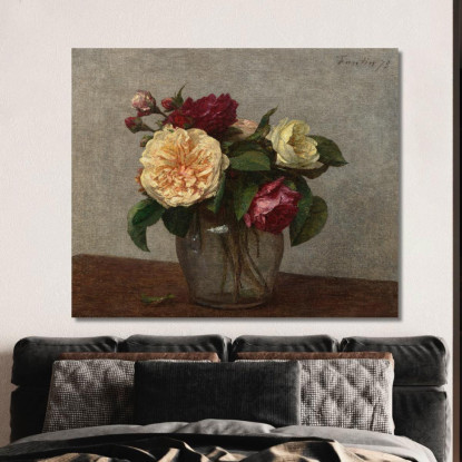 Rose Gialle E Rosse Henri Fantin-Latour hft87 quadro stampato su tela