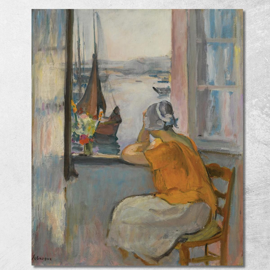 Giovane Donna Davanti Alla Finestra Aperta Sull'Île D'Yeu Henri Lebasque hlb18 quadro stampato su tela